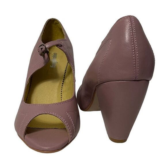 NWOB FARYLROBIN Pink Faux Leather Peeptoe Pinup Rockabilly Heels 10 - Picture 2 of 11